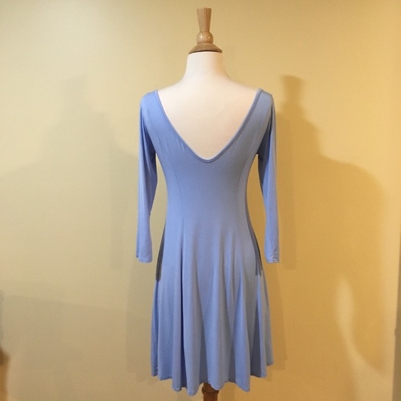 Plunging V Back 3/4 Sleeve Ballet Dress Baby Blue - Picture 5 of 5